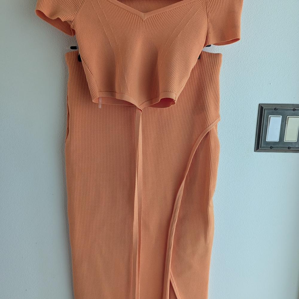 Express Orange Cropped Top & Midi Skirt Set | Size Small | Matching Set